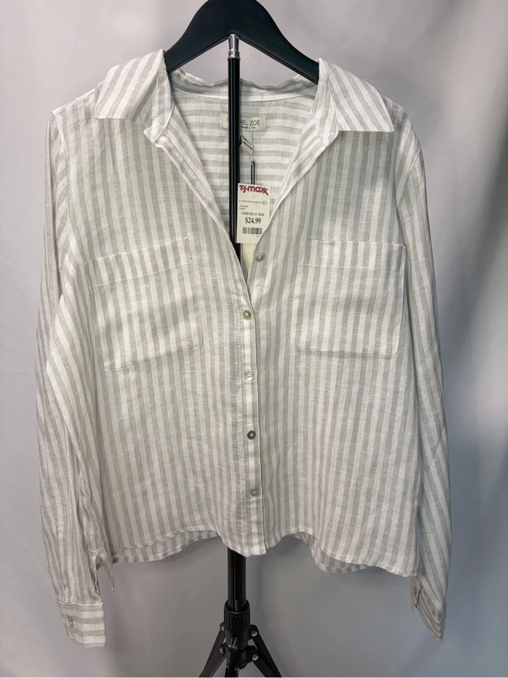 NWT Rachel Zoe 100% Linen Striped Shirt—Size L - Picture 1 of 7